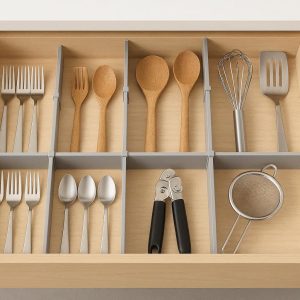 1 Adjustable Drawer Dividers Set for Customizable Kitchen Utensil Organization