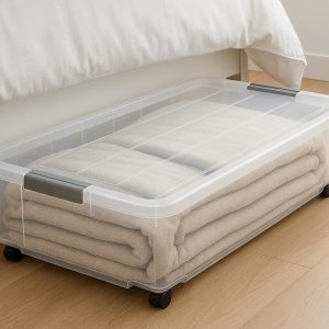 17 Large Underbed Storage Box with Wheels and Clear Lid for Blankets