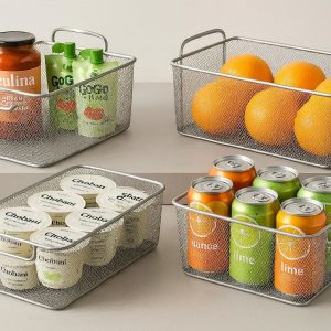 Metal Mesh Drawer Organizer Baskets for Pantry and Refrigerator Storage